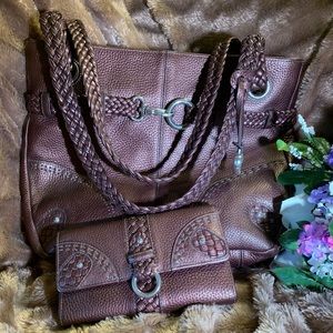 Brighton Braided Brown Leather Shoulder Bag with Matching Wallet
